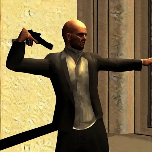 Prompt: max payne shooting two pistols at mar a lago Donald Trump ps2 polygon graphics