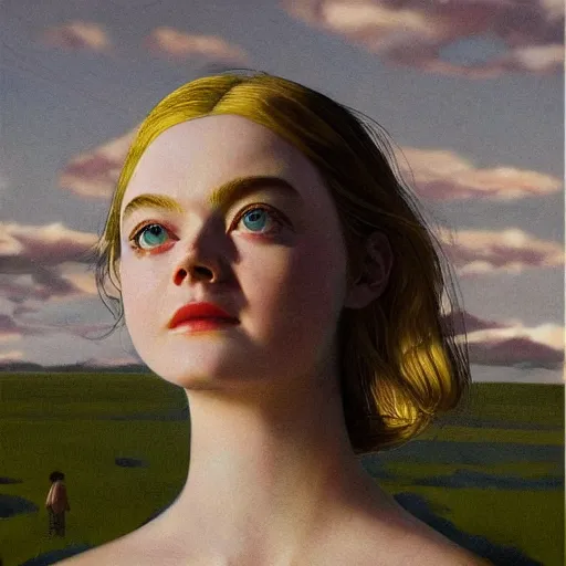 Prompt: Elle Fanning in the painted world of Akira, head and shoulders masterpiece, apocalypse, golden hour, cosmic horror, artstation, in the style of Andrew Wyeth and Edward Hopper and Bosch, extremely detailed