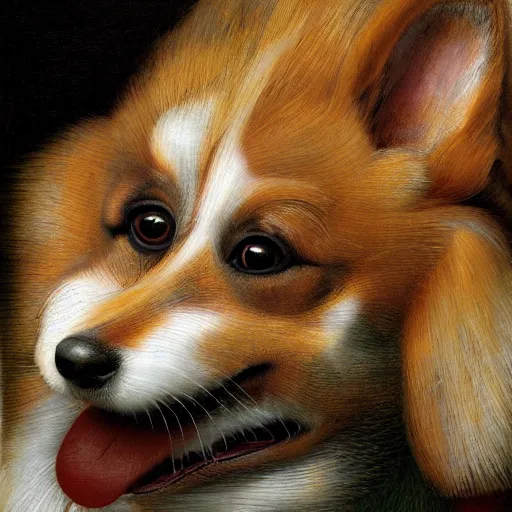 Prompt: portrait by giuseppe arcimboldo of a corgi dog made with fruits, cinematic lighting, hyper detailed, airbrush, 4 k