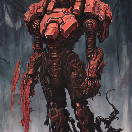 Image similar to doom slayer, painted by tsutomu nihei, painted by stanley lau