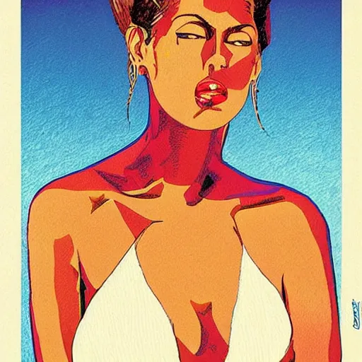 Image similar to “ eva mendes retro minimalist portrait by jean giraud, moebius starwatcher comic, 8 k ”