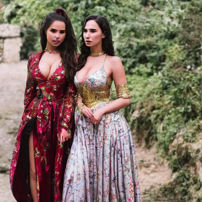 Prompt: portrait of demi rose and gal gadot wearing southeast asian traditional dress, by charlotte grimm, natural light, detailed face, canon eos c 3 0 0, ƒ 1. 8, 3 5 mm, 8 k, medium - format print