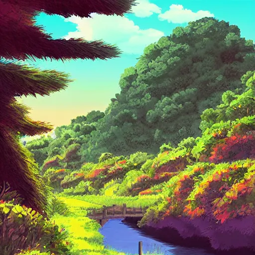 Image similar to beautiful landscape by Studio Ghibli, digital art