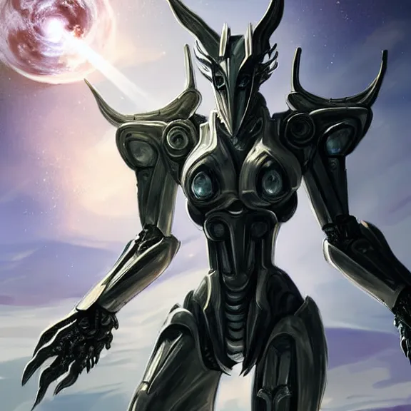 Image similar to giant stunning goddess shot, galactic sized beautiful hot anthropomorphic robot mecha female dragon, floating in space, larger than the planet, holding the earth in her hands, looming over earth, detailed sleek silver armor, sharp claws, epic proportions, epic scale, highly detailed digital art, sci fi, furry art, macro art, dragon art, goddess art, warframe fanart, destiny fanart, anthro, furry, giantess, macro, furaffinity, deviantart, 8k 3D realism