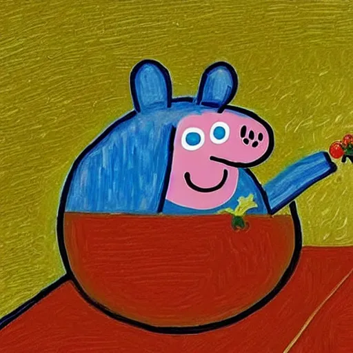 Prompt: peppa pig eating a tomato, van gogh style