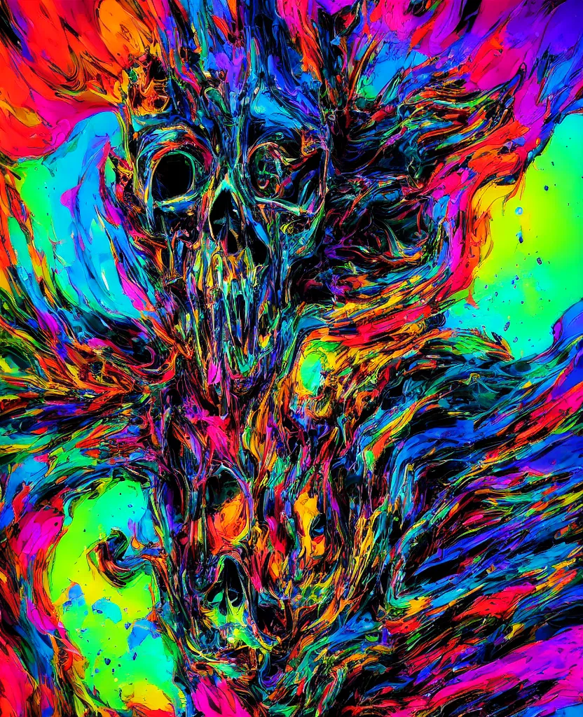 Image similar to colorful melting raven skull. ferrofluids, intricate abstract. intricate artwork. by Tooth Wu, wlop, beeple, dan mumford. octane render, trending on artstation, greg rutkowski very coherent symmetrical artwork. cinematic, hyper realism, high detail, octane render, 8k, depth of field, bokeh. iridescent accents