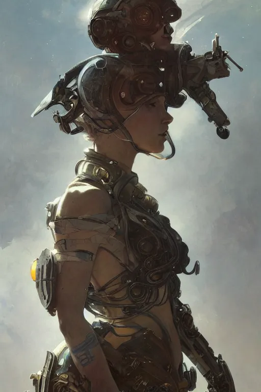 Prompt: A full portrait of a beautiful post apocalyptic pod racer, intricate, elegant, highly detailed, digital painting, artstation, concept art, smooth, sharp focus, illustration, art by Krenz Cushart and Artem Demura and alphonse mucha