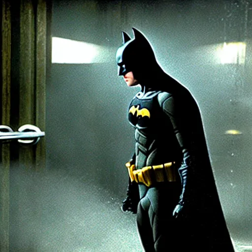 Prompt: batman having a cold shower, in the film, the dark knight, christopher nolan