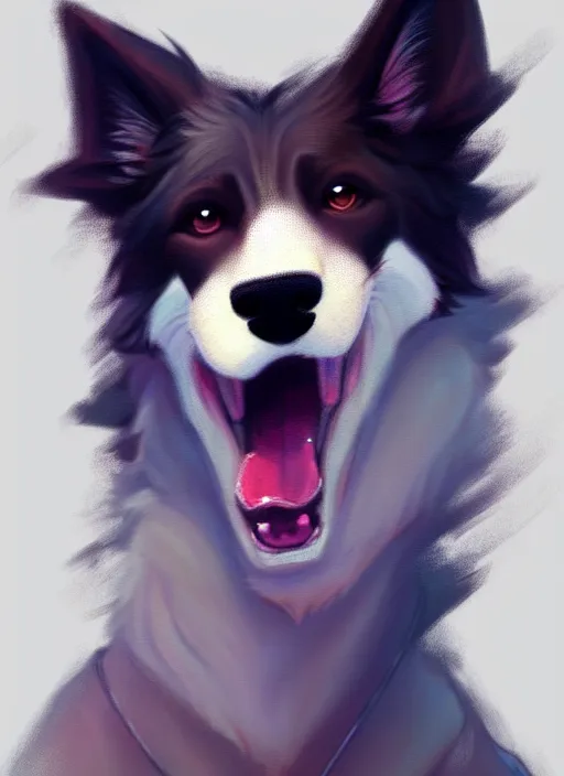 Image similar to close up beautiful full body portrait of a cute male anthropomorphic anthro border collie fursona wearing a tank top, character design by charlie bowater, henry asencio, and ross tran, furry art, furaffinity, beautiful, glamor pose, detailed, aesthetic, trending on artstation