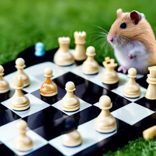 Image similar to a hamster playing chess, seen from the opponents view