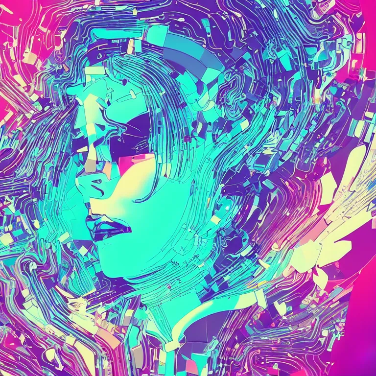 Image similar to futuristic beautiful album cover design by Pi-Slices and Kidmograph, beautiful digital illustration