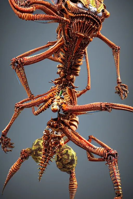 Image similar to hyper-maximalist overdetailed 3d sculpture of a biomechanical insectoid monster by clogtwo and ben ridgway. 8k. Generative art. Fantastic realism. Scifi feel. Extremely Ornated. Intricate and omnious. Tools used: Blender Cinema4d Houdini3d zbrush. Unreal engine 5 Cinematic. Beautifully lit. No background. artstation. Deviantart. CGsociety. Inspired by beastwreckstuff and jimbo phillips. Cosmic horror infused retrofuturist style. Hyperdetailed high resolution Render by binx.ly in discodiffusion. Dreamlike polished render by machine.delusions. Sharp focus.