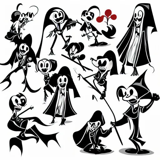 Image similar to funny cartoon drawing of a grim reaper, vector illustration, style of disney animation