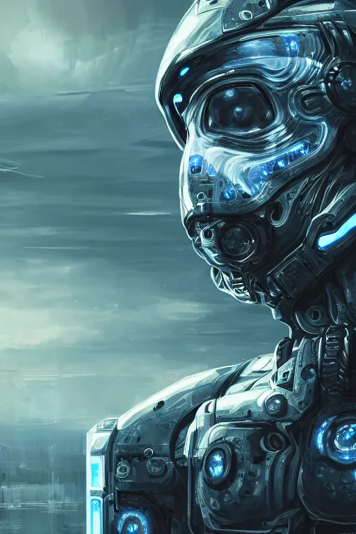 Prompt: ultra realist and ultra intricate detailed soft painting of a sci-fi armored male, from the waist up, symmetry features, glowing blue eyes, sensual gloomy style, volumetric clouds, cyberpunk window overlooking earth in background, artstation, unreal render, depth of field