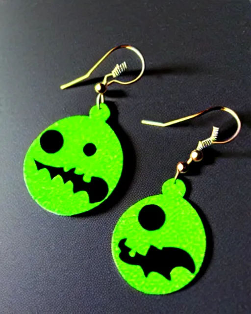 Image similar to tim burton spooky monster, 2 d lasercut earrings,