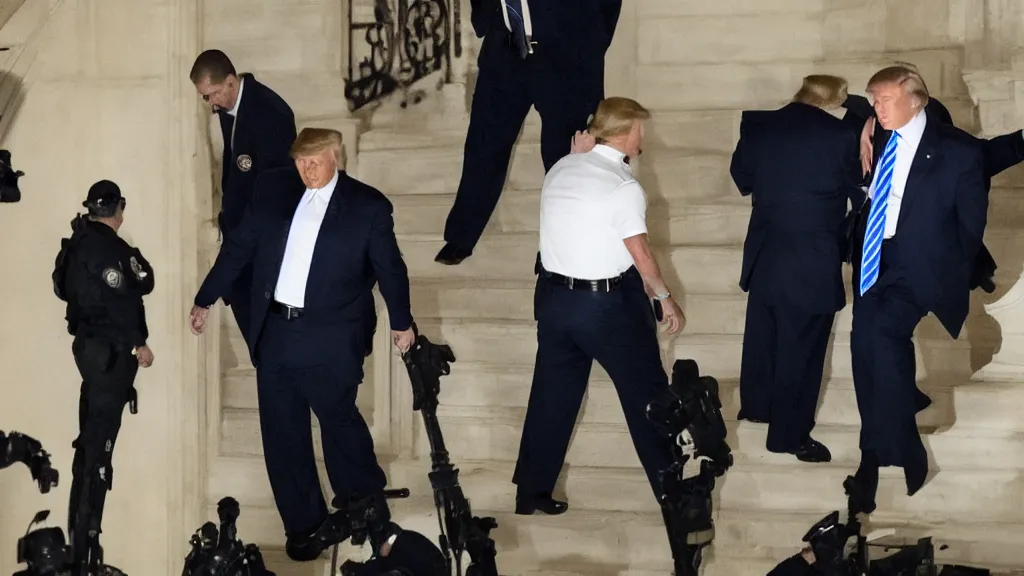 Image similar to FBI arresting President Trump in his Mar-El-Lago apartment in the middle of the night, very cinematic