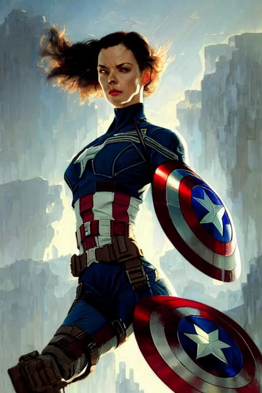 Image similar to aeon flux as captain america profile picture by Greg Rutkowski, matte painting, intricate, fantasy concept art, elegant, by Stanley Artgerm Lau, golden ratio, thomas kindkade, alphonse mucha, loish, norman Rockwell,