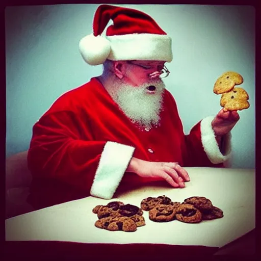 Prompt: “ santa crying over cookies and milk ”