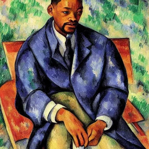 Image similar to will smith crying, painted by cezanne