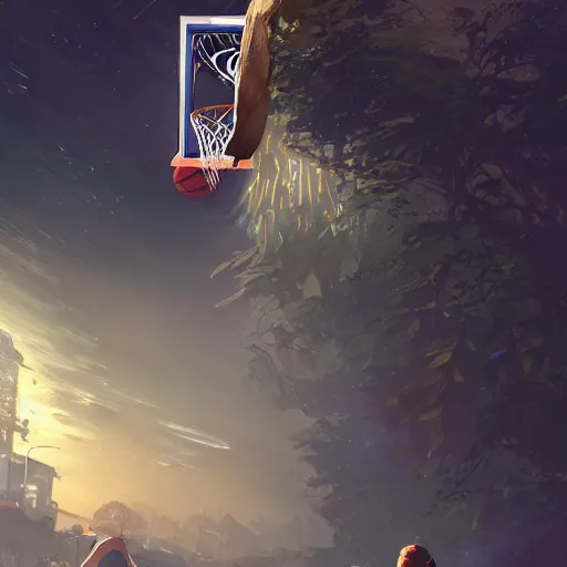 Image similar to highly detailed basketball player, in gta v, stephen bliss, unreal engine, fantasy art by greg rutkowski, loish, rhads, ferdinand knab, makoto shinkai and lois van baarle, ilya kuvshinov, rossdraws, tom bagshaw, global illumination, radiant light, detailed and intricate environment