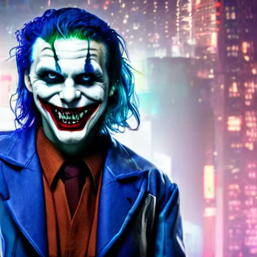 Image similar to Cyberpunk Joker, Film Still