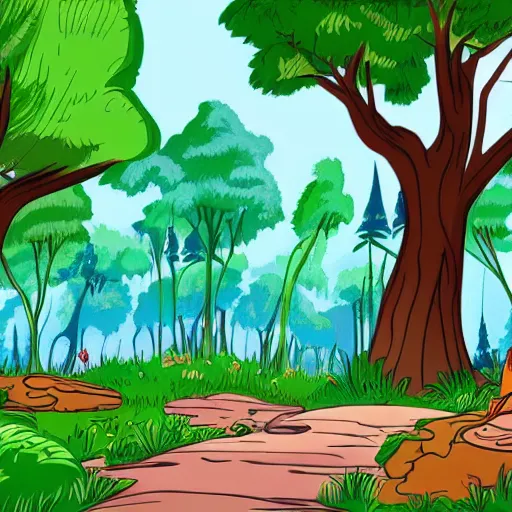 Prompt: very detailed forest background for disney cartoon