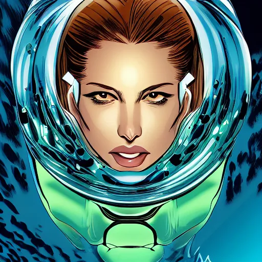 Image similar to underwater portrait of a female android, by MARVEL comics