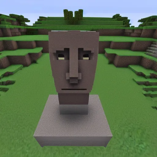 Image similar to moai statue built in minecraft, screenshot