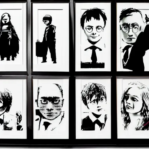 Image similar to individual harry potter silk screen portrait banksy style