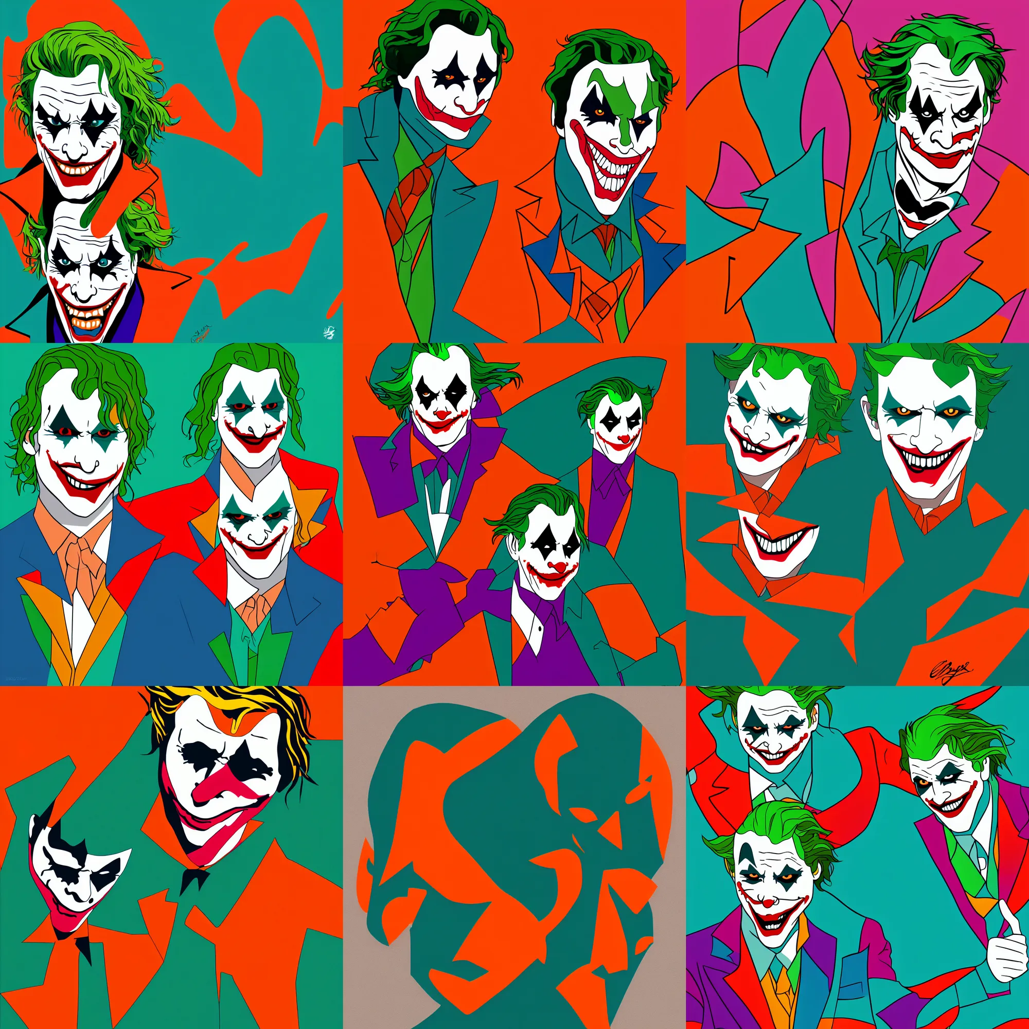 Prompt: 1 9 9 9 joker vector, svg, teal and orange, muted colours, 8 k