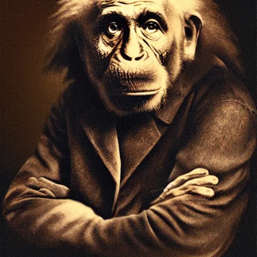 Prompt: ape einstein portrait