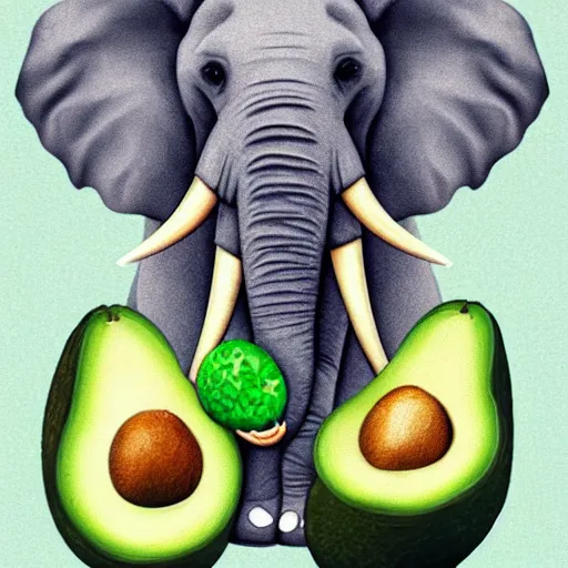 Prompt: an elephant holding an avocado with its trunk, realistic,