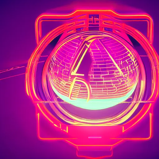 Image similar to scifi logo for a synthwave music producer, digital 3 d, black background, trending on artstation