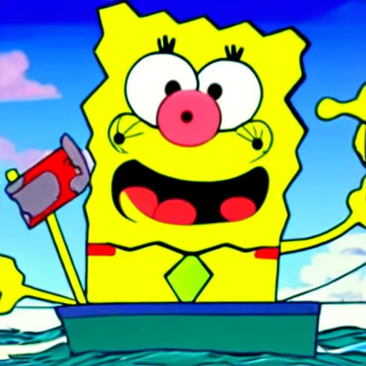 Image similar to sponge bob driving a ship