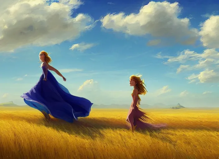 Image similar to a lone princess walks through a vast wheat field in the cosmic sky by vladimir volegov and alexander averin and peder mørk mønsted and ross tran and raphael lacoste