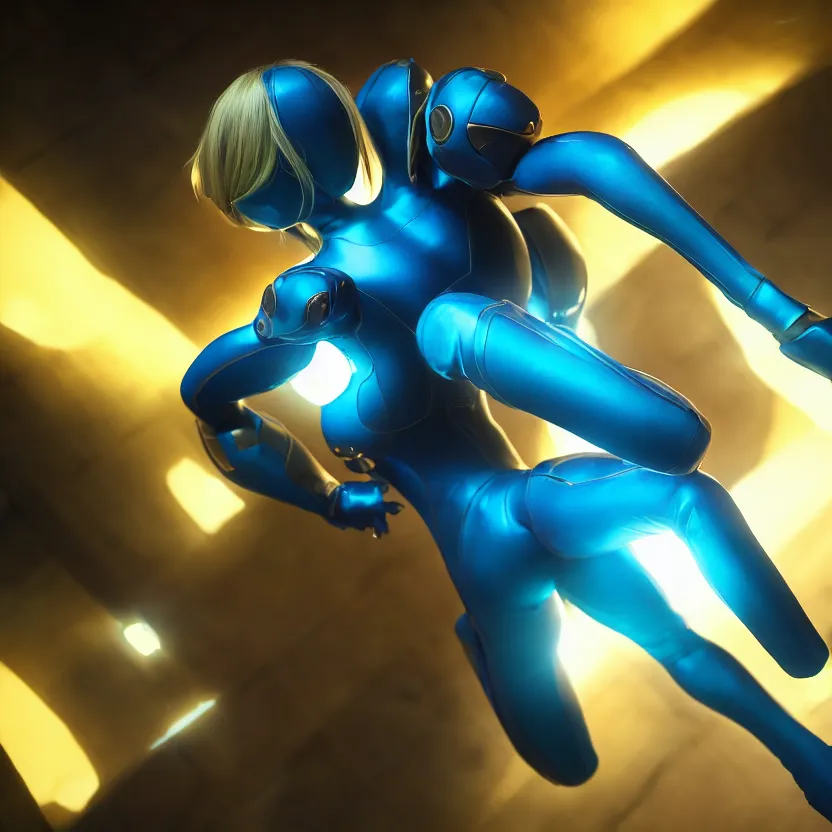 Image similar to zero suit samus, cinematic lighting, volumetric lighting, award winning photography, highly detailed, intricate, sharp focus, 4 k wallpaper, unreal engine, 9 0 mm, f / 1. 4