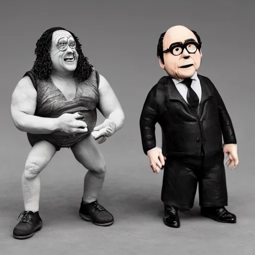 Image similar to Danny DeVito as a claymation figure and a Tim Burton movie, extremely detailed, macro photo