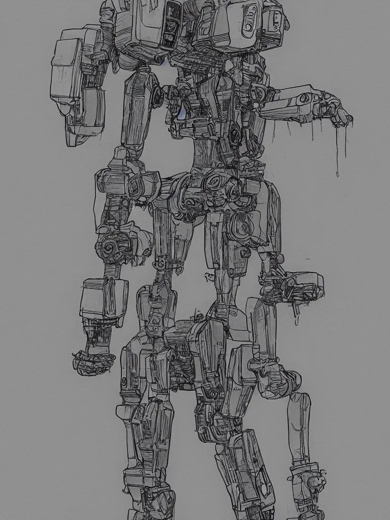Image similar to bipedal mech inspired by a coffee maker, by jean giraud