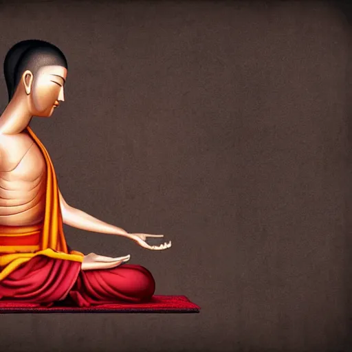 Prompt: buddhist meditating, full body, hand gesture, photorealistic art