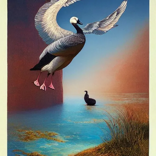 Image similar to beautiful painting of a goose on a island in the middle of the sea, beautiful artwork, intricate artwork by tooth wu, greg rutkowksi and beksinski, 4 k