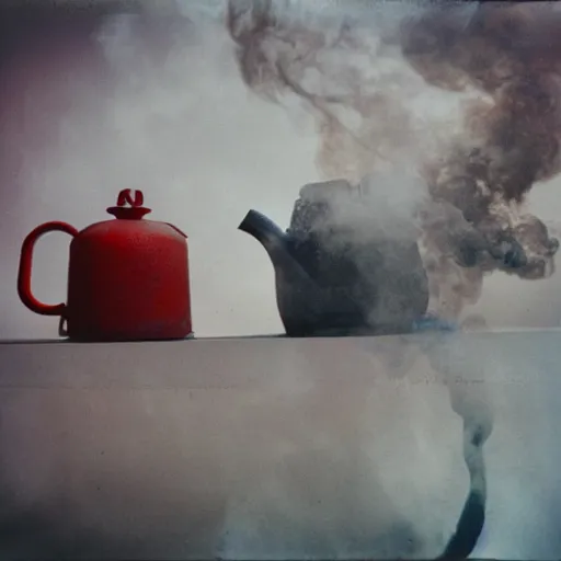 Image similar to huge teapots, cloth and smoke underwater polaroid