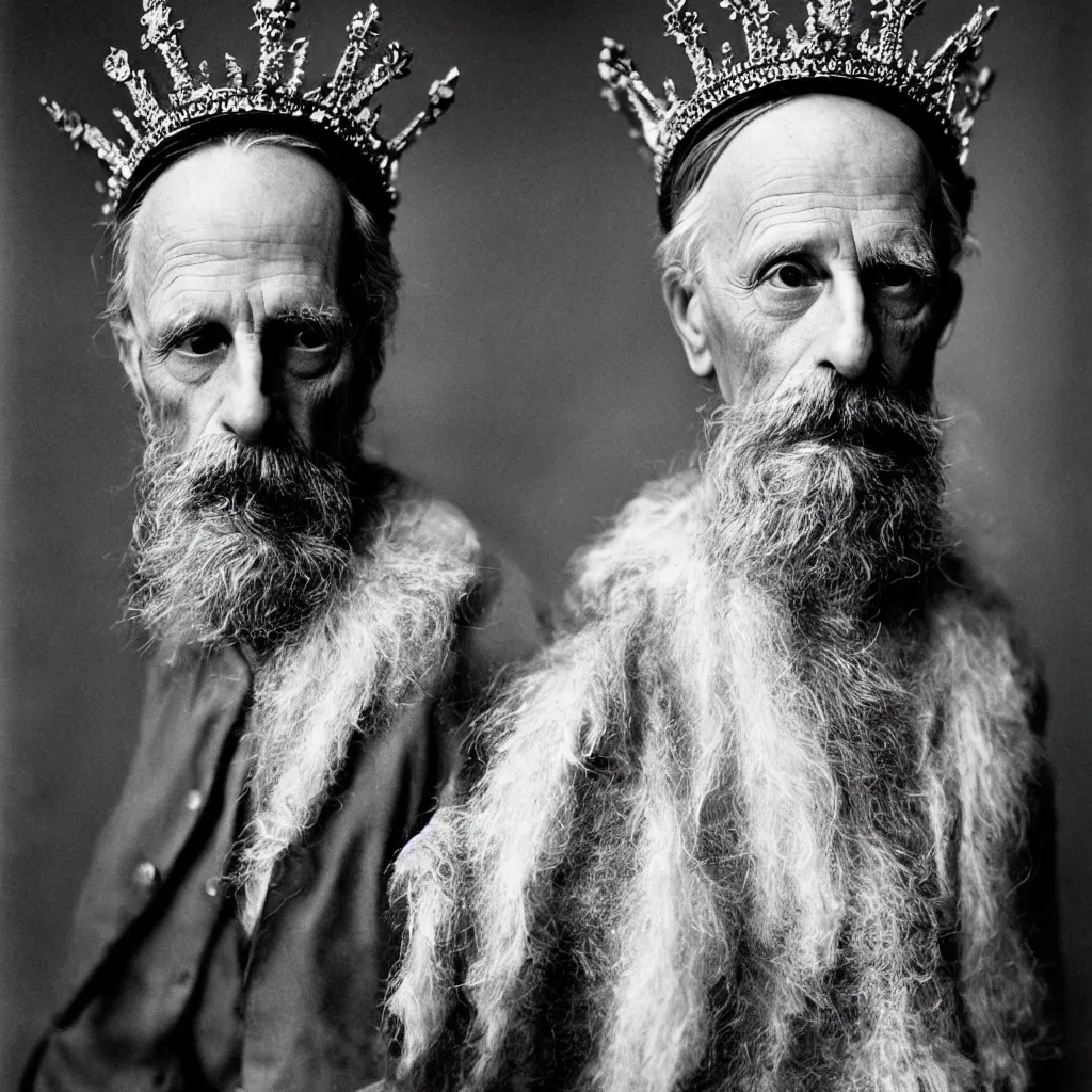 Prompt: An Alec Soth portrait photo of Karl Jung wearing an ornate crown