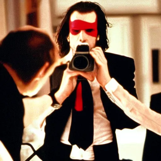 Image similar to stanley kubrick shooting eyes wide shut, in american psycho ( 1 9 9 9 )