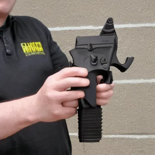 Image similar to human with guns as prosthetic hands