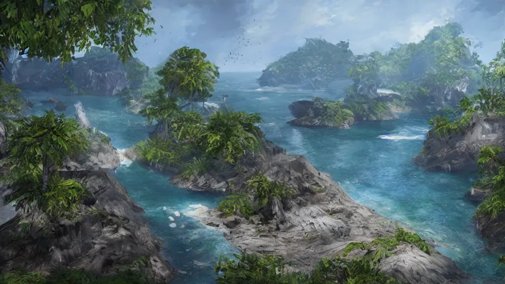 Image similar to Cryengine 3 island, painting