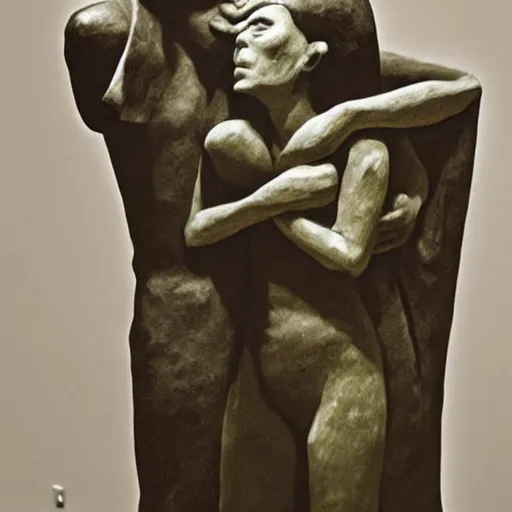 Prompt: This sculpture was painted in 1937 during the Guerra Civil Española. The woman in the sculpture is weeping for her dead husband. She is wearing a black dress and a black veil. Her face is distorted by grief. The sculpture is dark and somber. macro photo by Tara McPherson, by Josef Albers rhythmic, unified