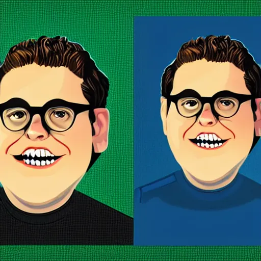 Image similar to jonah - hill & clark duke hybrid, vector, svg sticker art