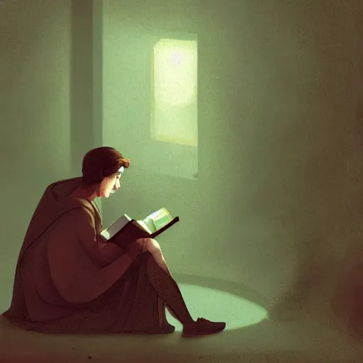 Prompt: person sits reading an enthralling book, the futility of life, digital art, critical detail, sharp focus, a simple textured vector based illustration, cinematic, contrasting colors, atmospheric dreamscape painting, wlop by ( artstation jeremiah ketner and leonardo da vinci and greg rutkowski )
