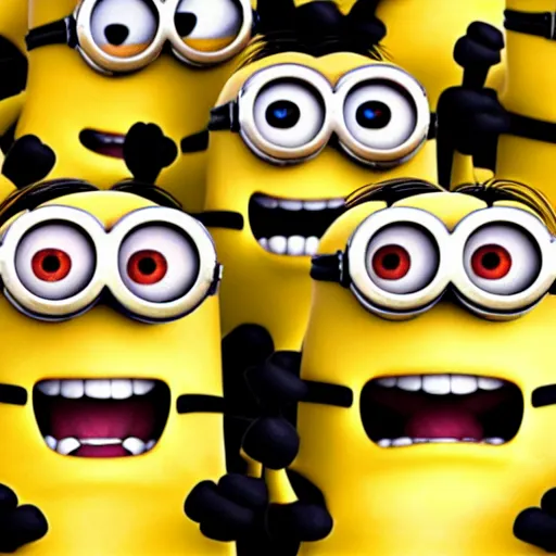 Prompt: Minions living in an insane asylum, creepy photo, minions screaming, nightmare, UHD, 8K