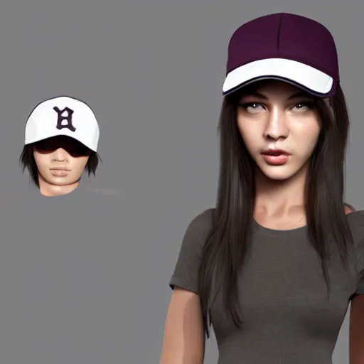 Prompt: a cartoon girl with a baseball cap on her head, vector art by ye xin, cgsociety, digital art, rendered in maya, daz 3 d, zbrush